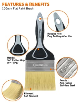 Кисть Rollingdog BT1000 100мм, прямой срез, синтетика серия Professional, арт.10651 - фото 4